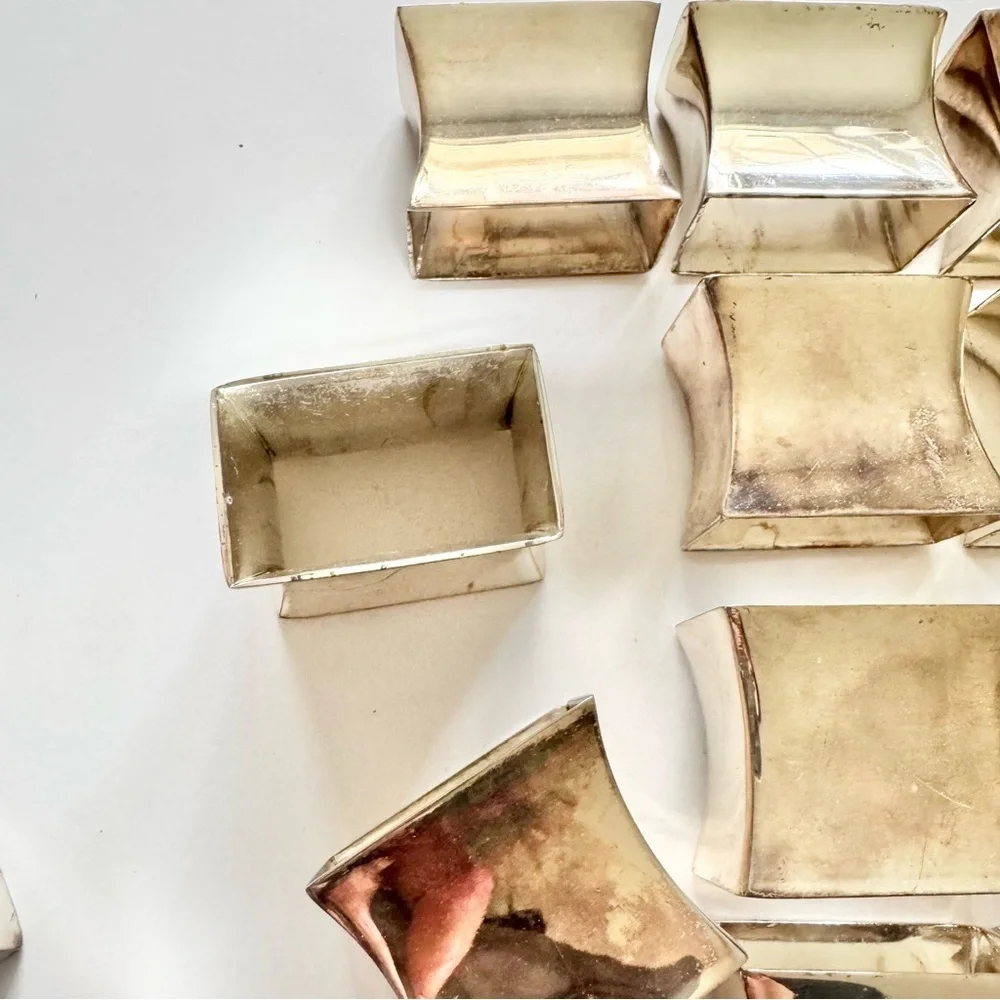 Pottery Barn Set Of 12 Silver Plated Napkin Rings Curved Square